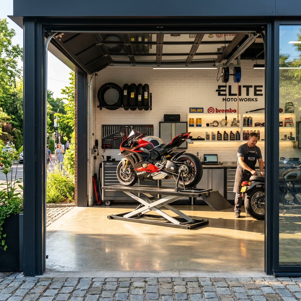 Motor in een zonnige werkplaats